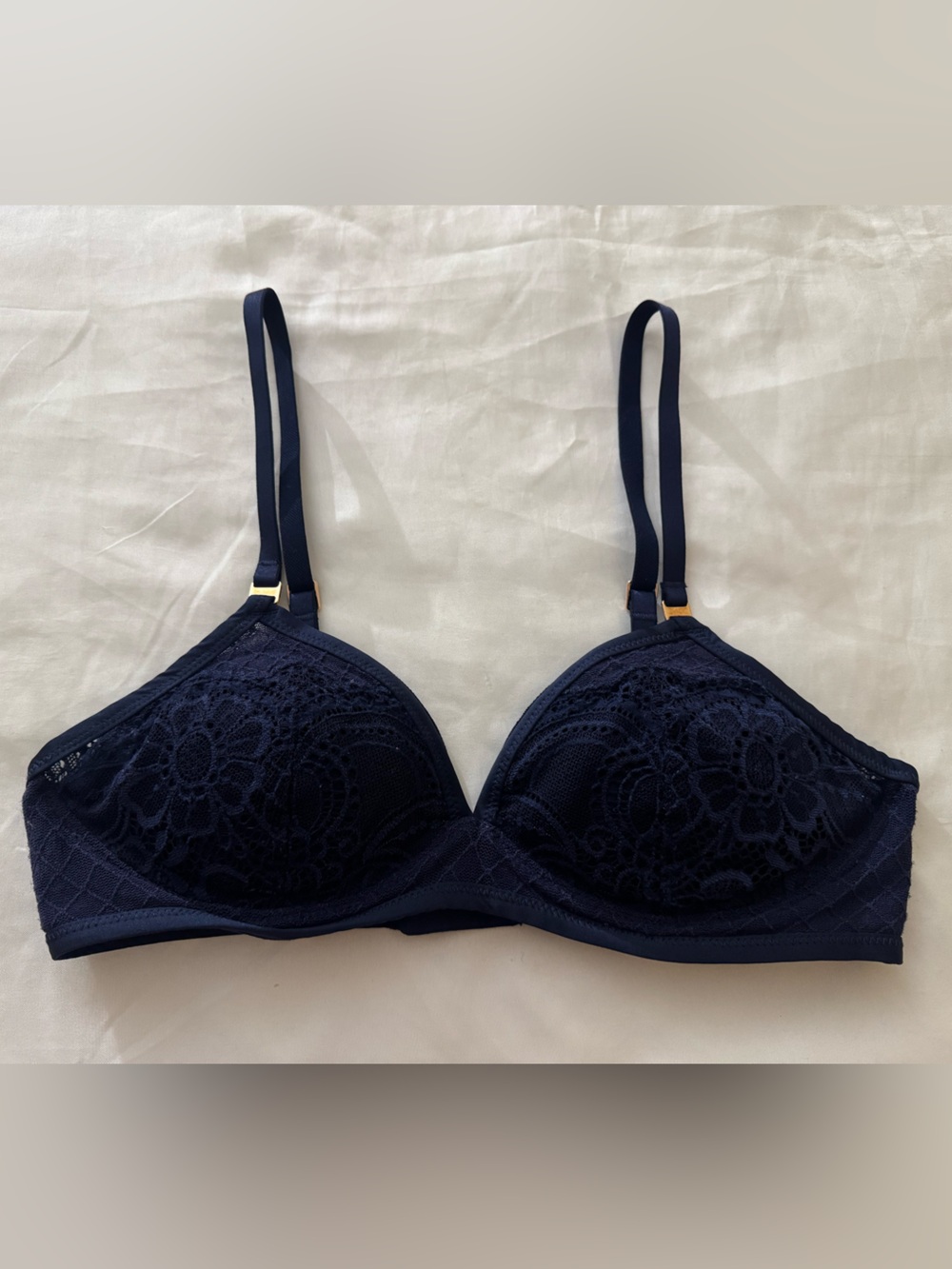 aerie Navy Floral Lace Underwire Bra with Gold Hardware